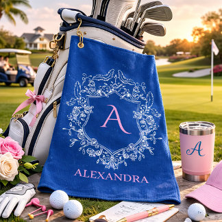 Elegantes, feminin-preppy klassisches Wappen-Monog Golfhandtuch