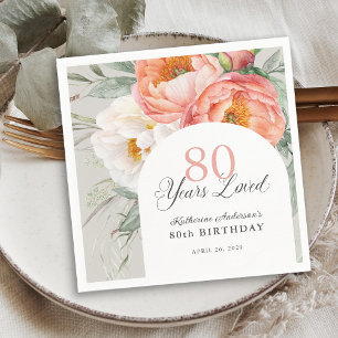 Elegantes feminines Blumen-80. Geburtstag Serviette