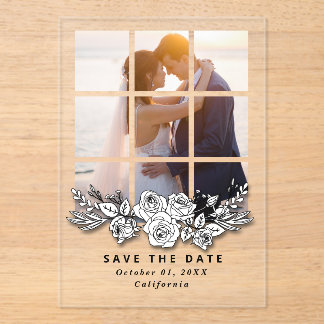 Elegantes Fenster mit Bild Hochzeit Save the Date Acryleinladungen