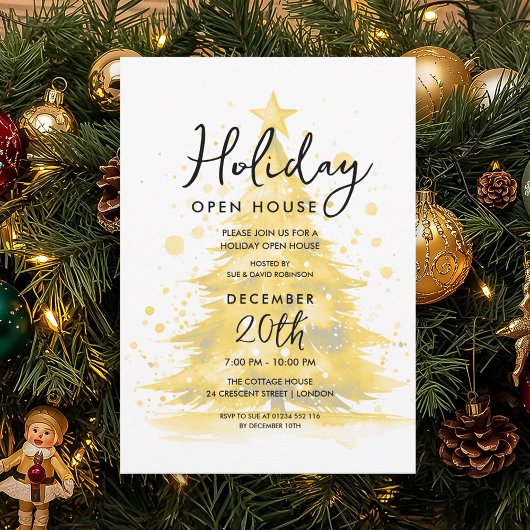 Elegantes Ferien-Open-House-goldhandgemalter Baum Einladung