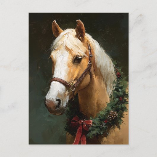 Elegantes Ferienpferd mit Kranz Postkarte (Vorderseite)