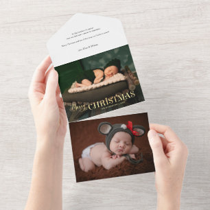 Elegantes festes Gold Frohe Weihnachts-Script-Foto All In One Einladung