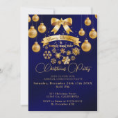 Elegantes festes Golden Bow Blauer Weihnachtsfest Einladung (Vorderseite)