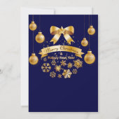 Elegantes festes Golden Bow Blauer Weihnachtsfest Einladung (Rückseite)