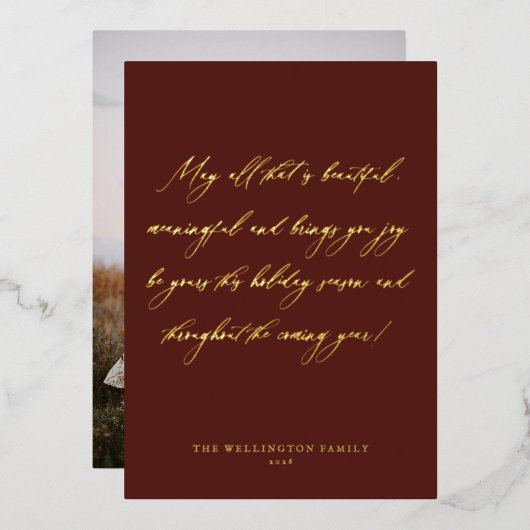 Elegantes festes Rotes Foto Folien Feiertagskarte (Vorderseite/Rückseite)