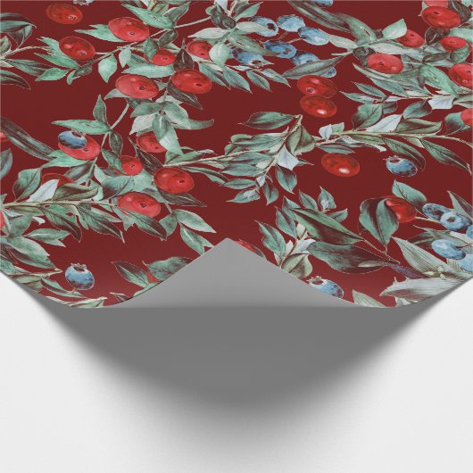 Elegantes festes Wasserfarben Rotes Blau Berries Geschenkpapier (Ecke)
