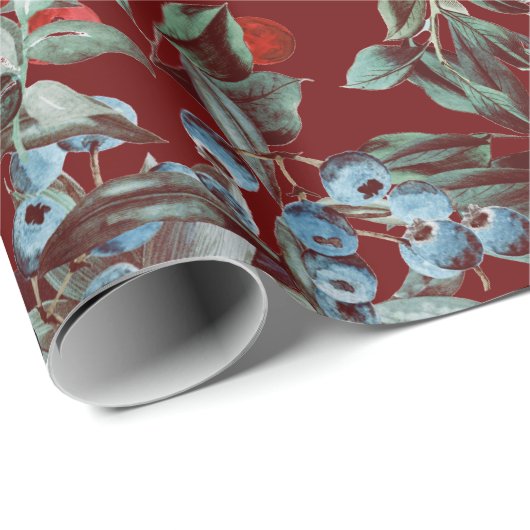 Elegantes festes Wasserfarben Rotes Blau Berries Geschenkpapier (Rolleneckpunkt)