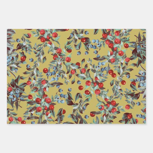 Elegantes festes Wasserfarben Rotes Blau Berries Geschenkpapier Set (Vorderseite 2)