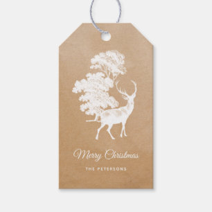 Elegantes Festive Kraft Paper Weißes Hirsch Geschenkanhänger