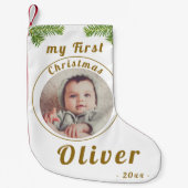 Elegantes festliches Baby`s First Christmas Foto Kleiner Weihnachtsstrumpf (Vorderseite)