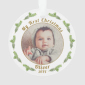 Elegantes festliches Baby's First Christmas Foto Ornament (Rückseite)