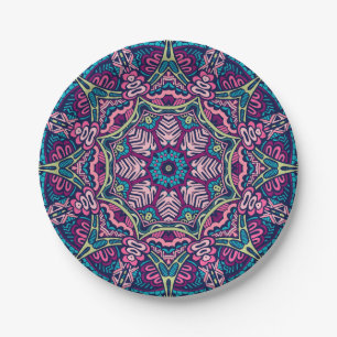 Elegantes festliches Boho Buntes nahtloses Muster Pappteller