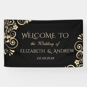 Elegantes festliches goldenes Blumen Hochzeitsbann Banner
