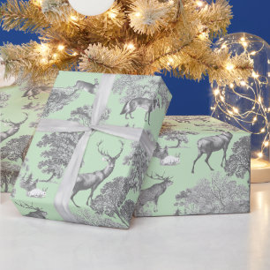 Elegantes Festtags-Toile-Fuchs-Reh-Grau-Salbei Geschenkpapier