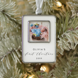 Elegantes First Christmas Foto Rahmen-Ornament Silber