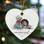 Elegantes First Christmas Verheiratet Couple Foto Keramik Ornament