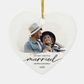 Elegantes First Christmas Verheiratet Couple Foto Keramik Ornament (Vorne)