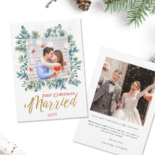 Elegantes First Christmas Verheiratet Newlyweds Fo Feiertagskarte