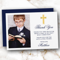 Elegantes First Holy Communion Foto Blue Gold