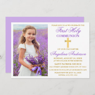 Elegantes First Holy Communion Foto Einladung