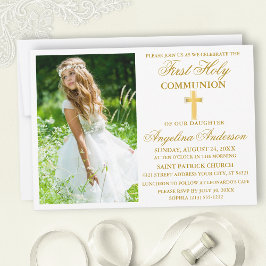 Elegantes First Holy Communion Foto Gold Einladung