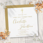Elegantes First Holy Communion Gold Save the Date Ankündigung