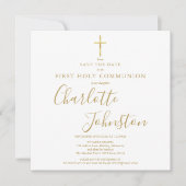 Elegantes First Holy Communion Gold Save the Date Ankündigung (Vorderseite)