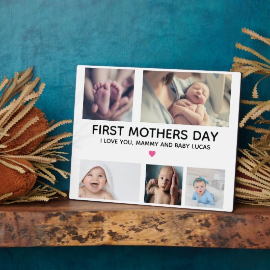 Elegantes First Mother's Day Foto Collage Keepake Fotoplatte (Seite)