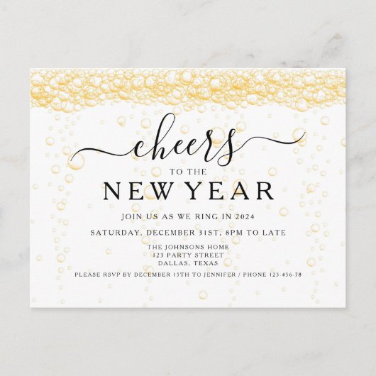 Elegantes Fizz Silvester-Party Einladungspostkarte (Vorderseite)
