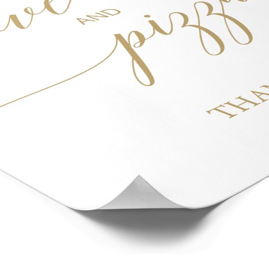 Elegantes Flachgoldkalligraphie-Liebe und Pizzasig Poster (Ecke)