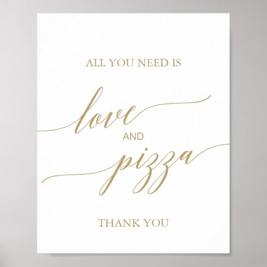 Elegantes Flachgoldkalligraphie-Liebe und Pizzasig Poster (Vorne)