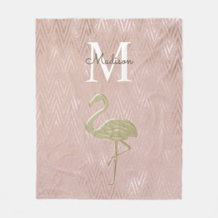 Elegantes Flamingo-Monogramm Roségold Fleecedecke