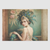 Elegantes Flapper Girl with Peacock Feathers Decou Seidenpapier (Vorderseite)