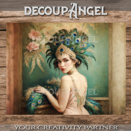 Elegantes Flapper Girl with Peacock Feathers Decou Seidenpapier