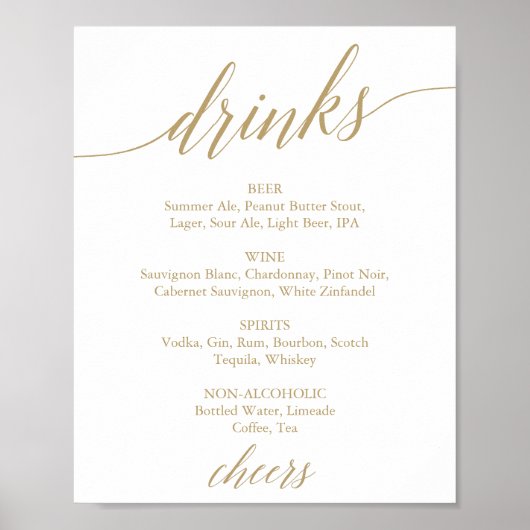 Elegantes Flat Gold Calligraphy Drink Menü Signatu Poster (Vorne)