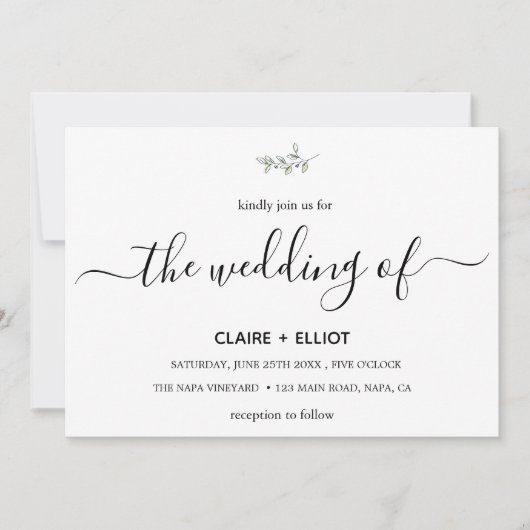 Elegantes Flat Moderne botanische Grüne Hochzeit Einladung (Vorderseite)