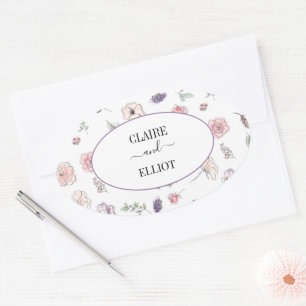 Elegantes Flat Moderne botanische Grüne Hochzeit Ovaler Aufkleber