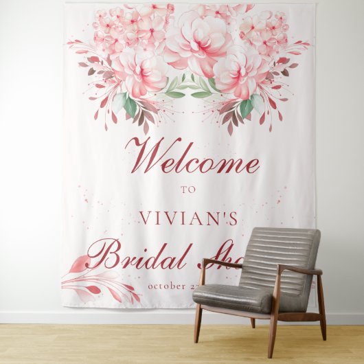 Elegantes, flawless Sakura Pink Brautparty Willkom Wandteppich (Beispiel)