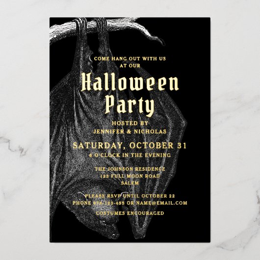 Elegantes Flecht Gold Halloween Foil Party Folieneinladung (Vorderseite)