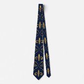 Elegantes Fleur-de-lis-Muster - Gold und tiefblau Krawatte (Vorderseite)