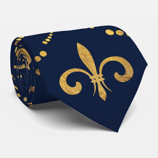 Elegantes Fleur-de-lis-Muster - Gold und tiefblau Krawatte (Gerollt)
