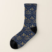 Elegantes Fleur-de-lis-Muster - Gold und tiefblau Socken (Links - Außen)