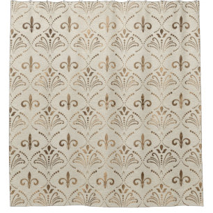 Elegantes Fleur-de-lis-Muster - Pastellgold Duschvorhang