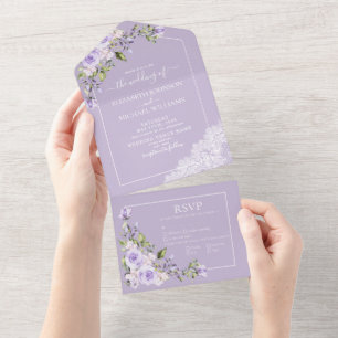 Elegantes Flieder-Lavendel-Rustikales-Spitze-Hochz All In One Einladung