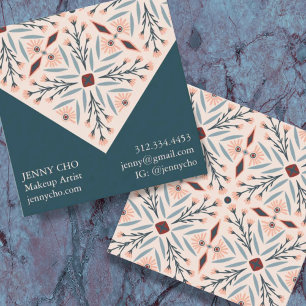 Elegantes Fliesen Geometric Pink Blau Quadratische Visitenkarte