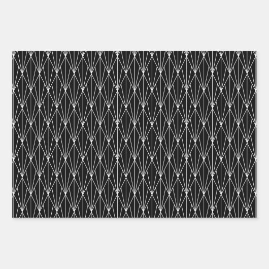 elegantes Fliesenmuster aus Schwarz-weißem Deko Geschenkpapier Set (Vorderseite 2)