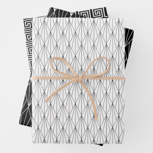 elegantes Fliesenmuster aus Schwarz-weißem Deko Geschenkpapier Set (Beispiel)