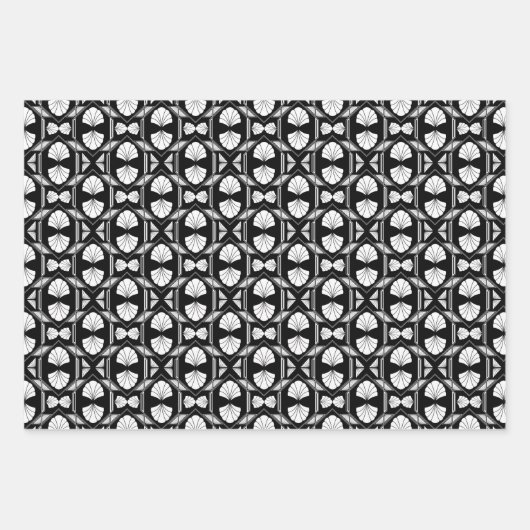 elegantes Fliesenmuster aus Schwarz-weißem Deko Geschenkpapier Set (Vorderseite 2)