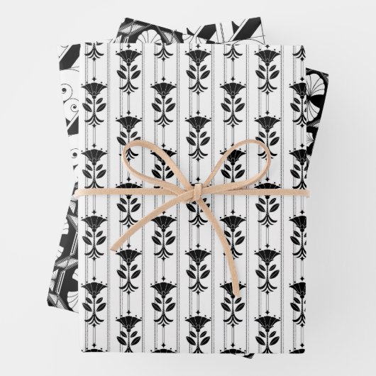 elegantes Fliesenmuster aus Schwarz-weißem Deko  Geschenkpapier Set (Beispiel)