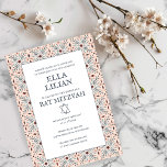 Elegantes Fliesenmuster Custom B'nai Bat Bar Mitzv Einladung<br><div class="desc">Perfekte Karte, um eine Bar mitzvah, Fledermausmitzvah oder andere jüdische Feier anzukündigen! Handgemachte Kunst für Sie! Vollständig anpassbar! Klicken Sie auf "Personalisieren" oben, um den Text zu bearbeiten. Klicken Sie auf "Bearbeiten mit dem Design-Tool", um die Schriftart, Farben und Platzierungen anzupassen und das Design auf der Rückseite zu löschen, wenn...</div>
